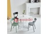 Image of Bộ bàn tròn mặt gỗ mdf chân trụ thép ghế nhựa cafe 294