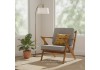 Image of Ghế sofa đơn bọc vải xám khung gỗ tự nhiên