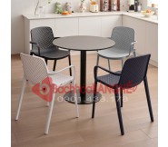 Bộ bàn ghế cafe bàn tròn mặt gỗ chân sắt ghế nhựa đúc 308