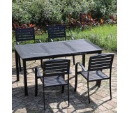 Bộ bàn ghế cafe sân vườn ngoài trời nhôm đúc 150x90cm gỗ nhựa BAS36