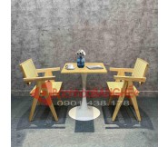 Bộ bàn ghế quán cafe trà sữa nhà hàng gỗ cao su chân sắt ghế gỗ ash 247