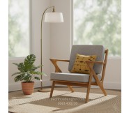 Ghế sofa đơn bọc vải xám khung gỗ tự nhiên