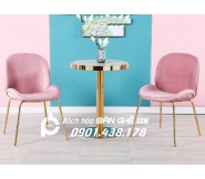 Set bàn ghế nhung mạ vàng màu hồng BGLM116