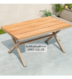 Bàn ăn bàn cafe chân X nhôm đúc gỗ nhựa polywood BSV28