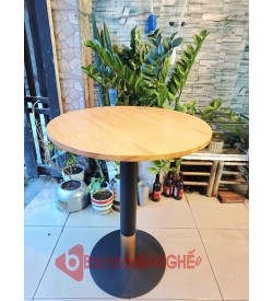 Bàn tròn cafe mặt gỗ chân trụ sắt BS81