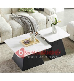 Bộ bàn đôi sofa mặt đá ceramic vuông 70 và 50 màu trắng hiện đại BSH01