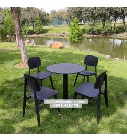 Bộ bàn tròn cafe ghế nhựa đúc sử dụng được sân vườn ngoài trời