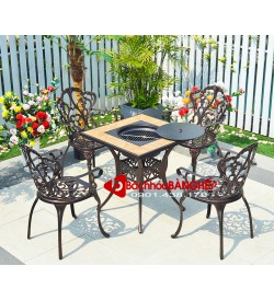 Bộ bàn vuông nhôm đúc có bếp nướng than sân vườn ngoài trời 193