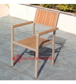 Ghế cafe ghế ăn sân vườn ngoài trời khung nhôm nan gỗ nhựa GSV21