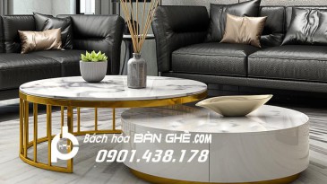 Top 3 mẫu bàn sofa đôi mặt đá mạ vàng titan sang trọng tại Bách Hóa Bàn Ghế