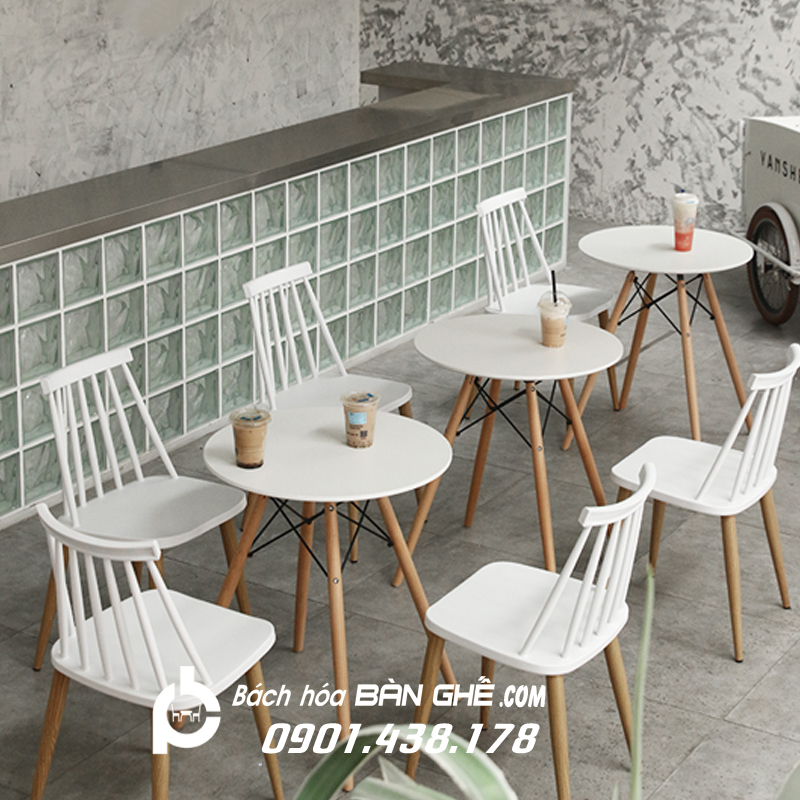 Mẫu bàn ghế quán cafe trà sữa màu trắng đẹp tại HCM