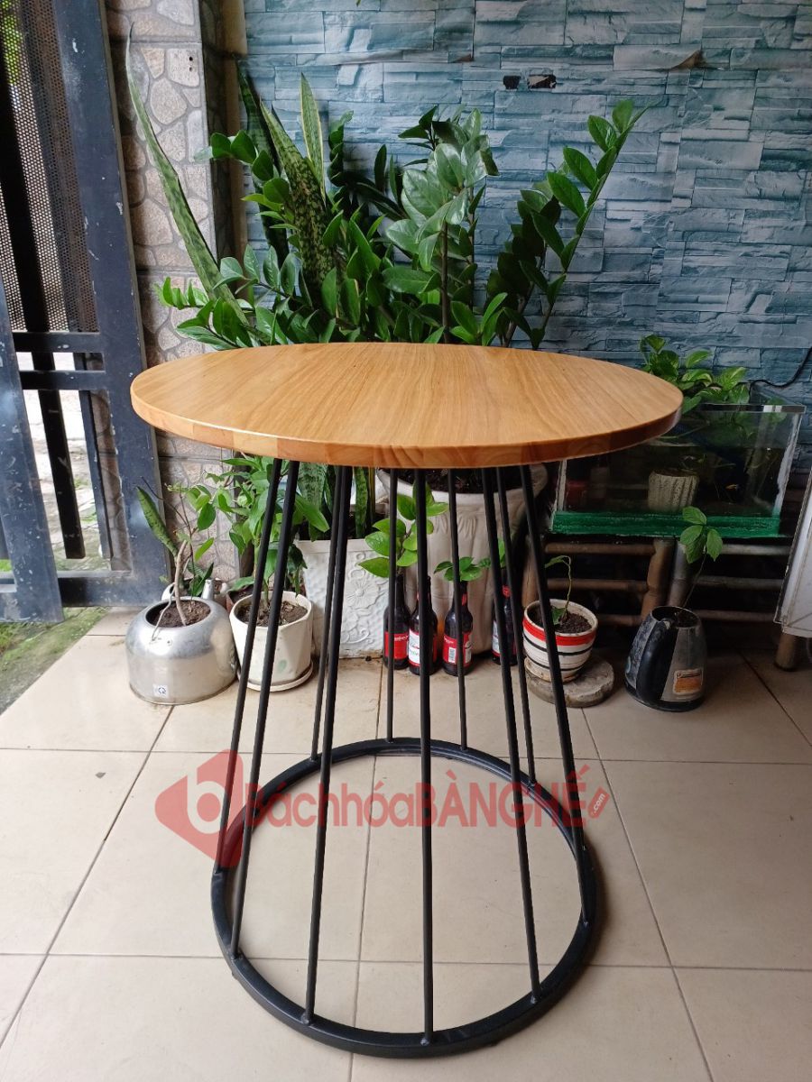 Bàn tròn cafe mặt gỗ chân lồng sắt BS82