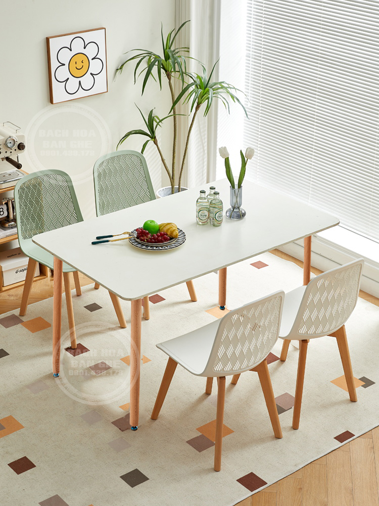 Bộ bàn ăn, bàn ghế tiếp khách 1m2 màu trắng 4 ghế nhựa xanh lá pastel tại HCM Bo%20ban%20ghe%20%C4%83n%20xinh%20xan%201