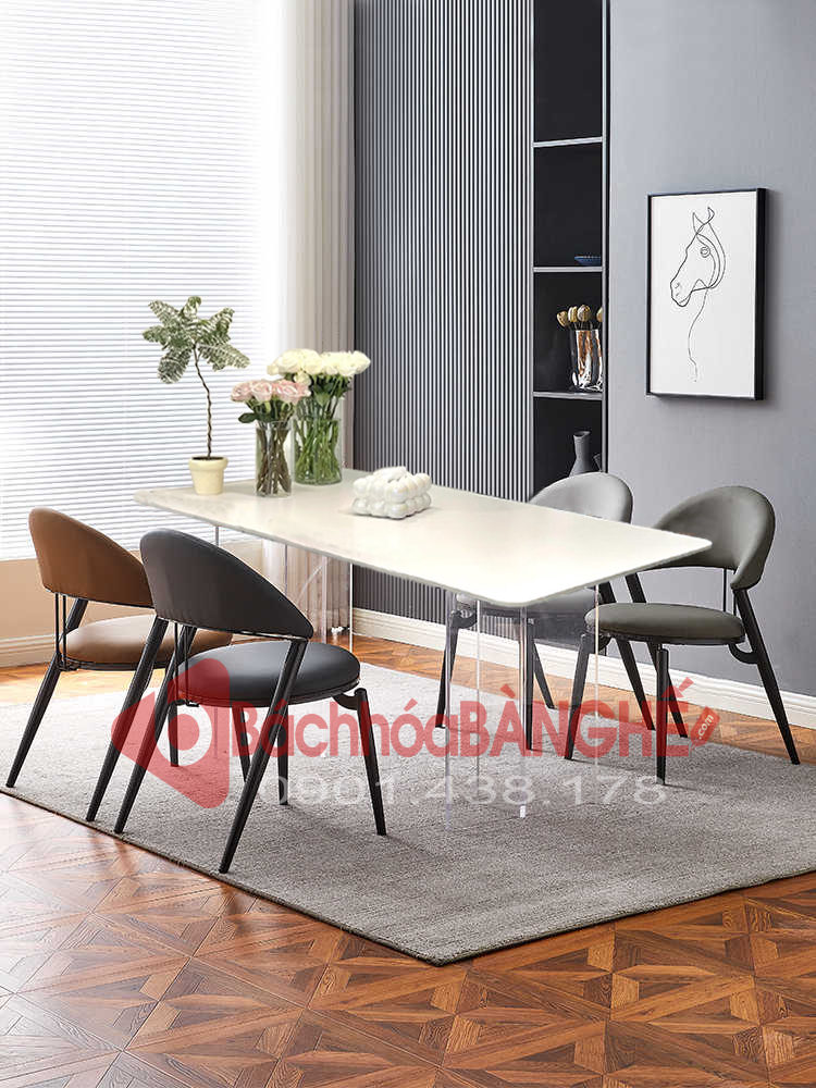 Bộ bàn ghế ăn hiện đại sang trọng với mặt gỗ MDF và chân acrylic trong suốt 317