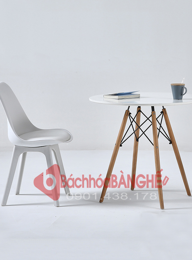 Bộ bàn ghế cafe tiếp khách bàn tròn mặt MDF D600 ghế nhựa 314