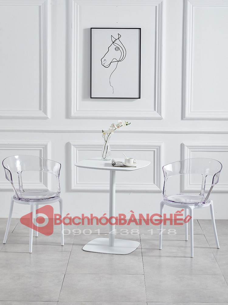 Bộ bàn vuông ghế trong suốt decor tiếp khách 299