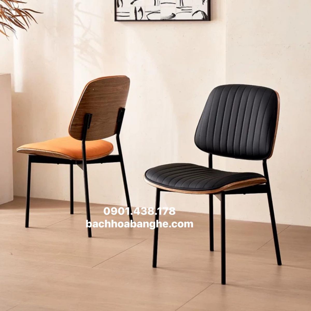 Ghế ăn ghế cafe ghế da lưng ốp gỗ