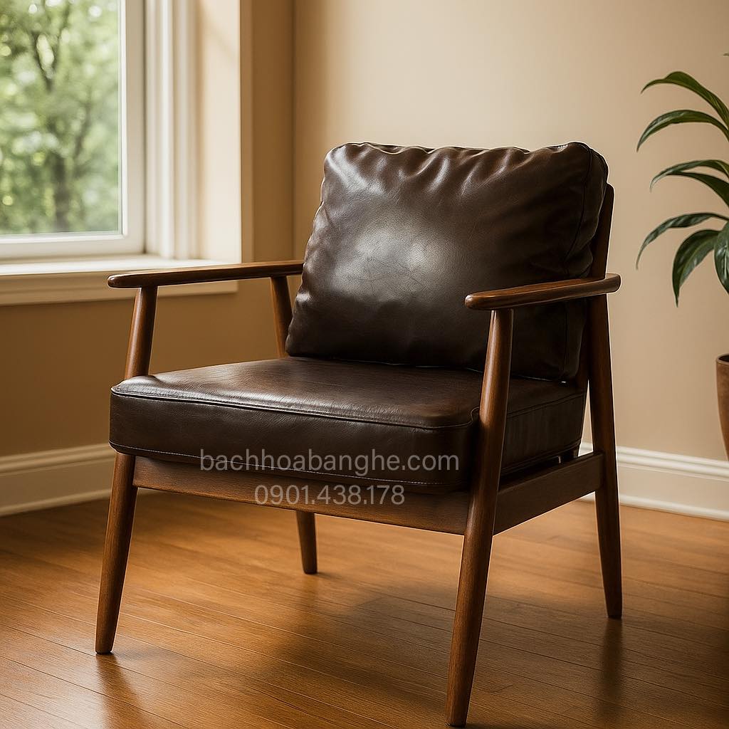 Ghế sofa đơn da nâu cao cấp - Sofa cafe nâu nệm simili đen