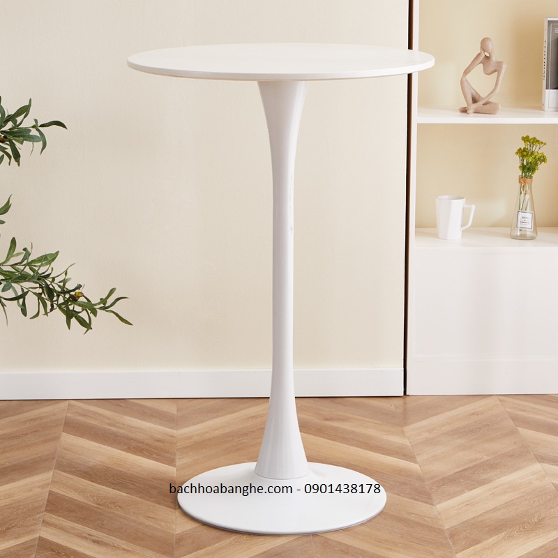 Bàn quầy bar tulip màu trắng đen mdf hoặc gỗ cao su tự nhiên chân sắt sơn tĩnh điện