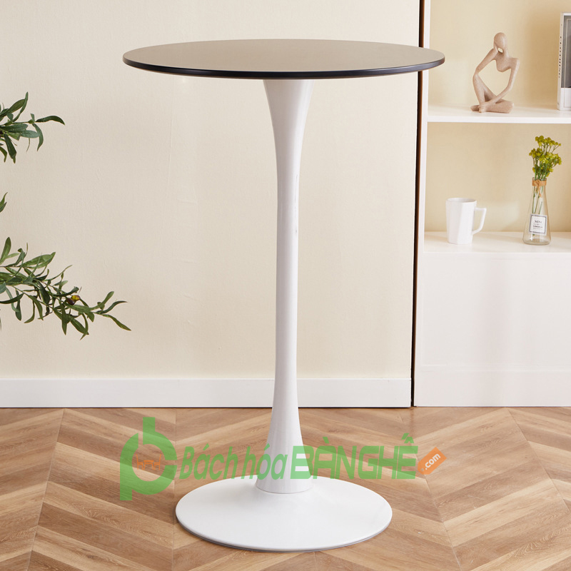 Bàn quầy bar tulip màu trắng đen mdf hoặc gỗ cao su tự nhiên chân sắt sơn tĩnh điện