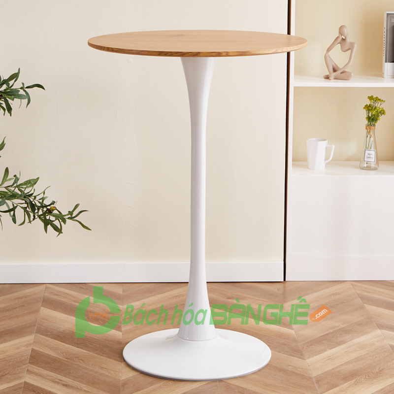 Bàn quầy bar tulip màu trắng đen mdf hoặc gỗ cao su tự nhiên chân sắt sơn tĩnh điện
