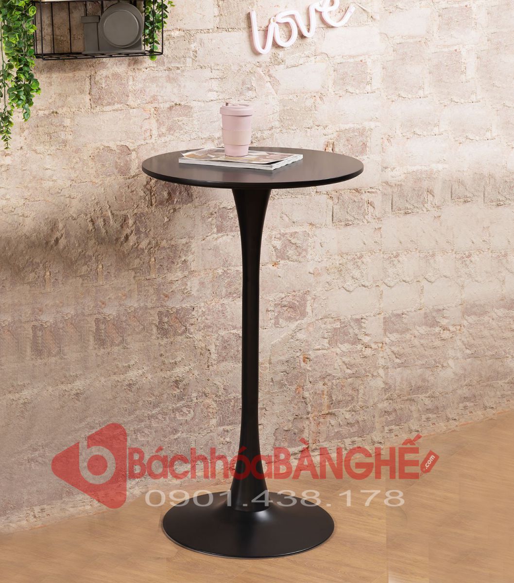 Bàn quầy bar tulip màu trắng đen mdf hoặc gỗ cao su tự nhiên chân sắt sơn tĩnh điện