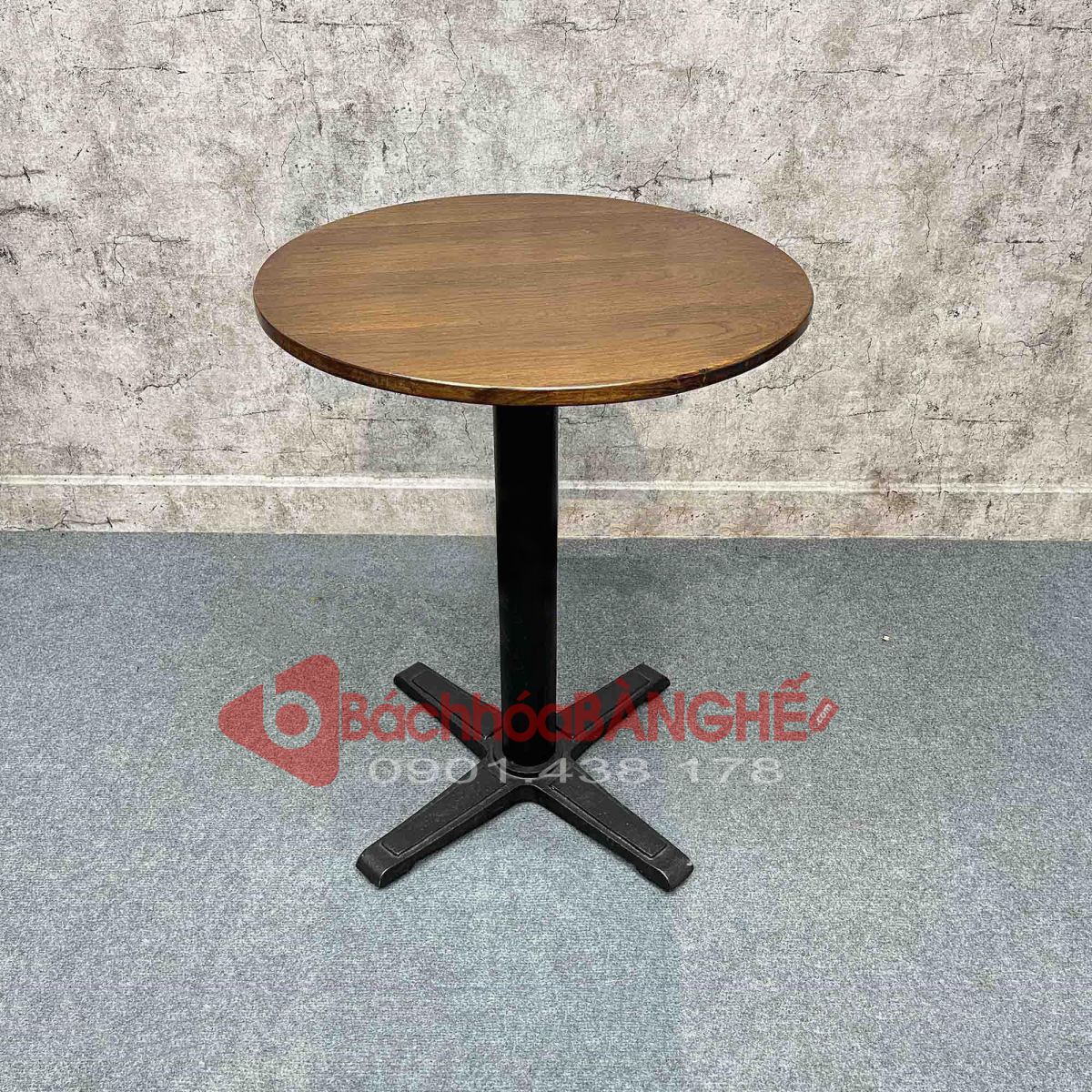 Bàn tròn cafe decor mặt gỗ cao su chân gang BS113