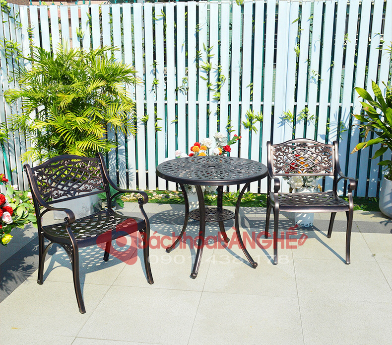 Bộ bàn ghế cafe sân vườn sân thượng hồ bơi nhôm đúc 173