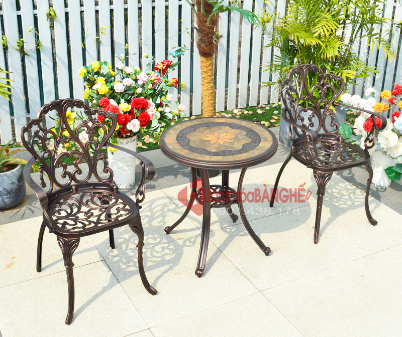 Bộ bàn ghế cafe sân vườn sân thượng hồ bơi nhôm đúc 178