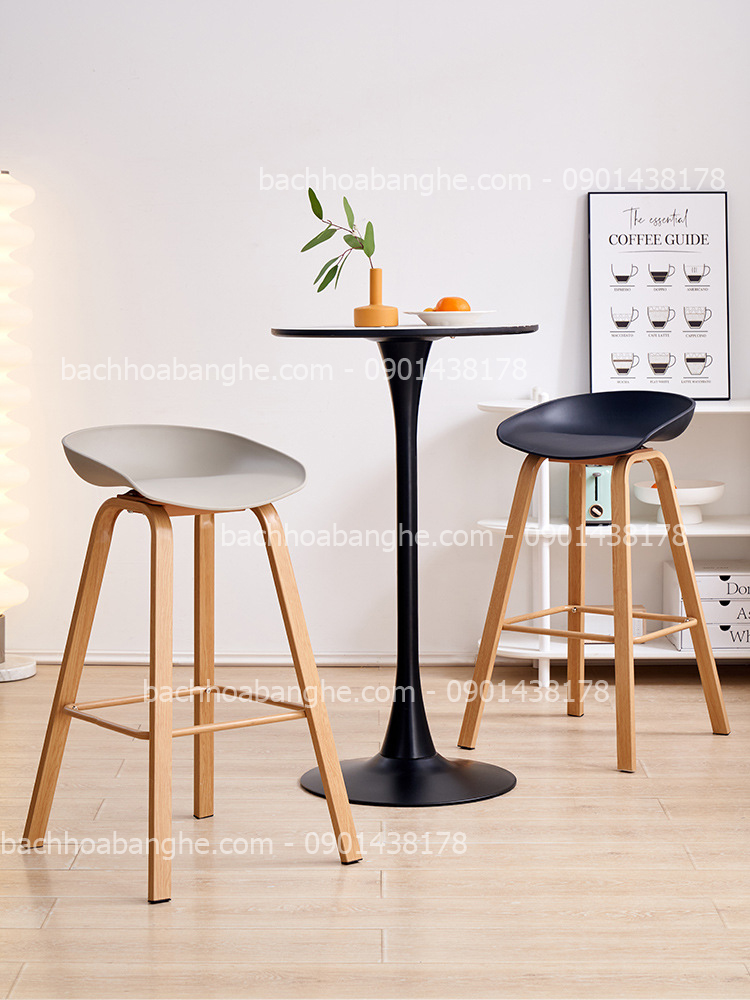 Bộ bàn ghế quầy bar bàn bar tulip D600 ghế bar mặt nhựa chân sắt giả gỗ 150