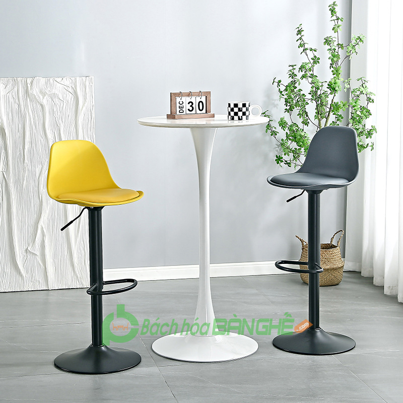 Bàn quầy bar tulip màu trắng đen mdf hoặc gỗ cao su tự nhiên chân sắt sơn tĩnh điện