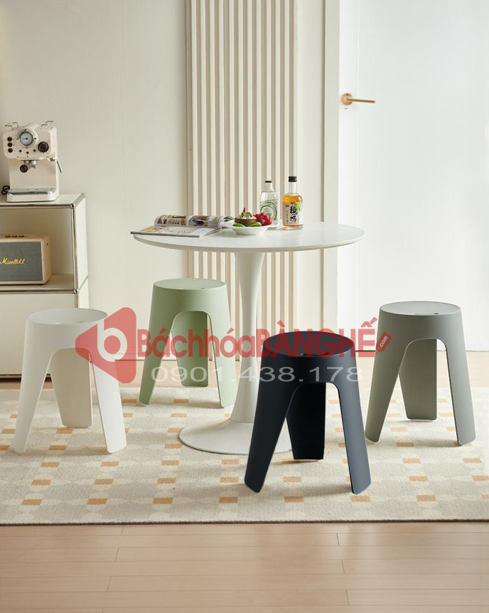 Bộ bàn ghế decor cafe trà sữa tiếp khách ghế đôn nhựa 234