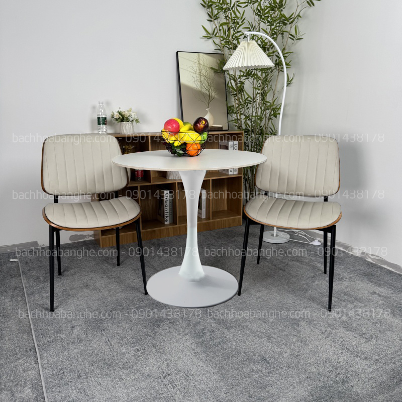 Bộ bàn ghế cafe, tiếp khách cửa hàng, văn phòng tại HCM Ghế nệm ốp gỗ Bàn tulip