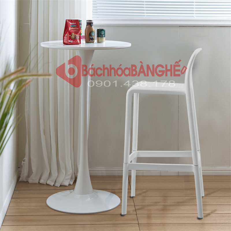 ộ bàn ghế quầy bar bàn tulip trắng và ghế bar nhựa màu trắng