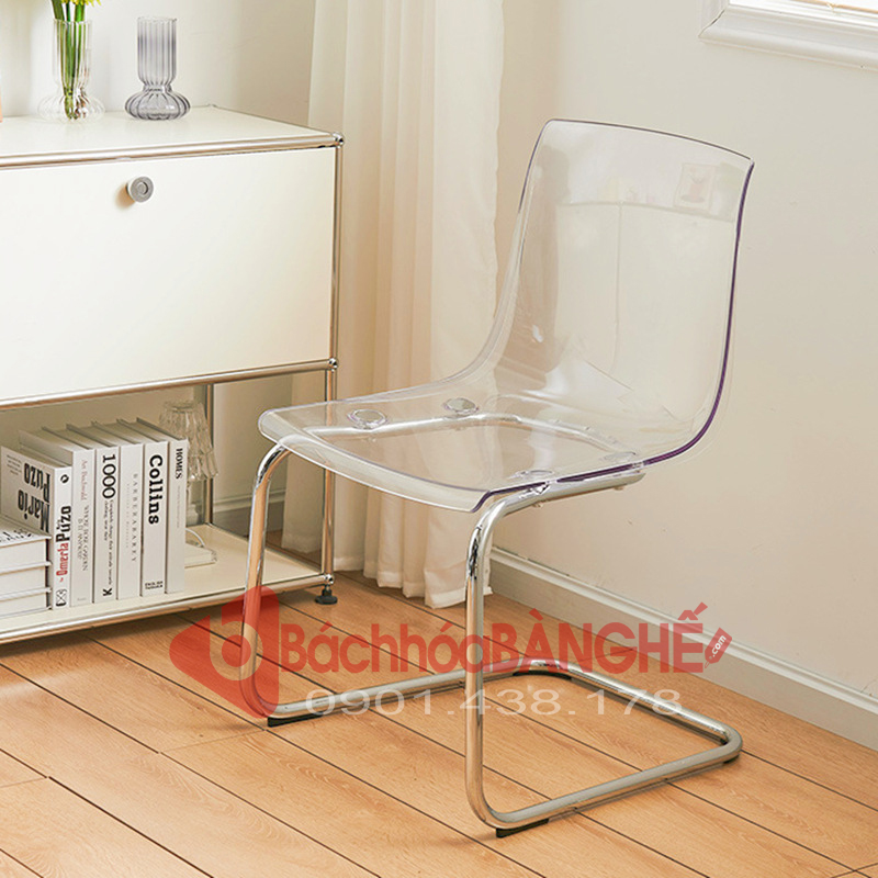 Ghế cafe ghế ăn decor chân quỳ lưng nhựa trong suốt GA03