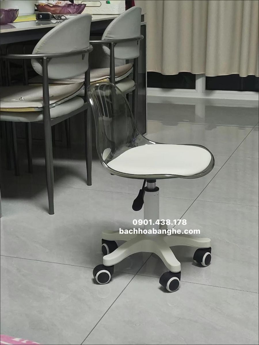 Ghế Gội Đầu – Ghế Nail – Ghế Makeup Làm Đẹp Nhựa Trong Chân Xoay Cao Cấp