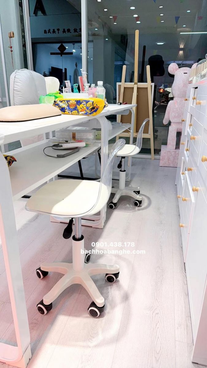 Ghế Gội Đầu – Ghế Nail – Ghế Makeup Làm Đẹp Nhựa Trong Chân Xoay Cao Cấp