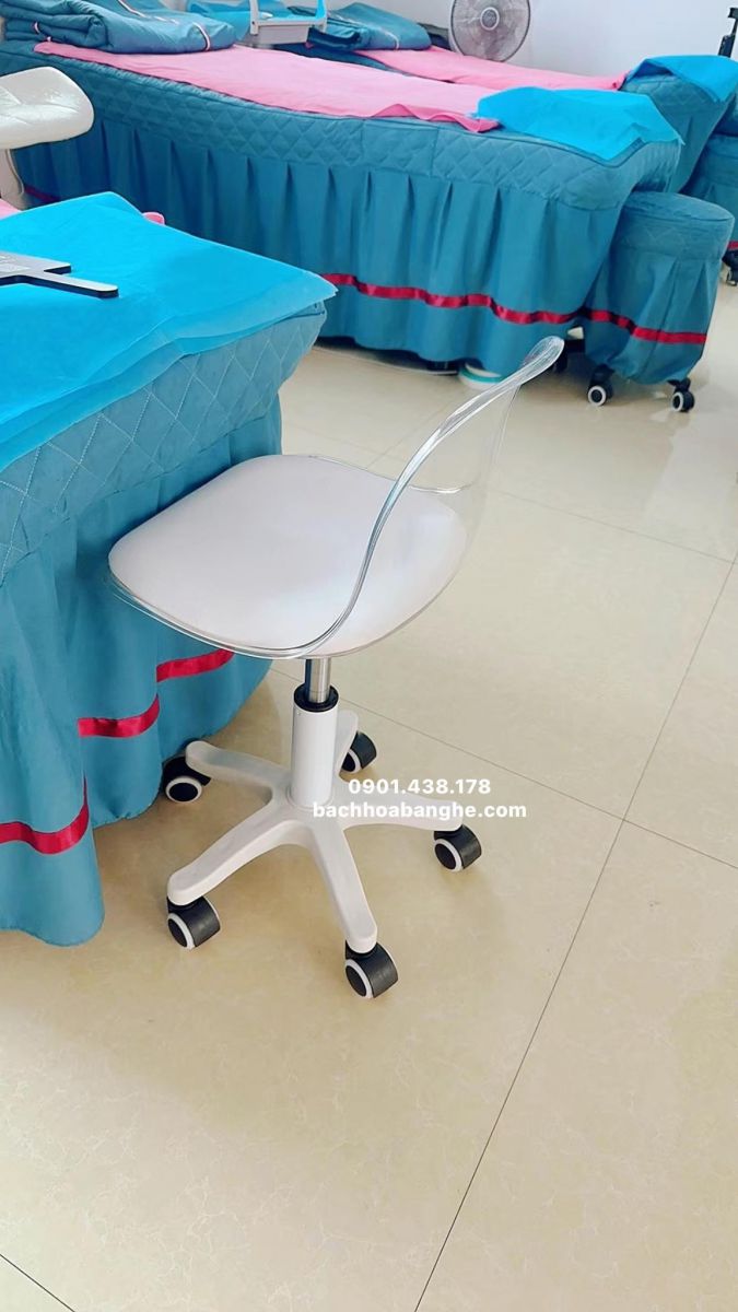 Ghế Gội Đầu – Ghế Nail – Ghế Makeup Làm Đẹp Nhựa Trong Chân Xoay Cao Cấp